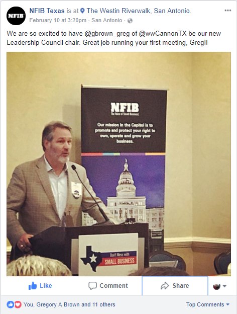 Greg Brown, president of W.W. Cannon, gives presentation at NFIB Texas