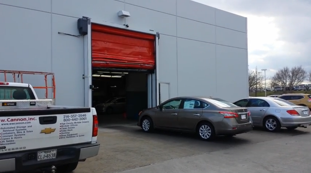 High speed industrial doors installed at an auto dealership in Frisco TX