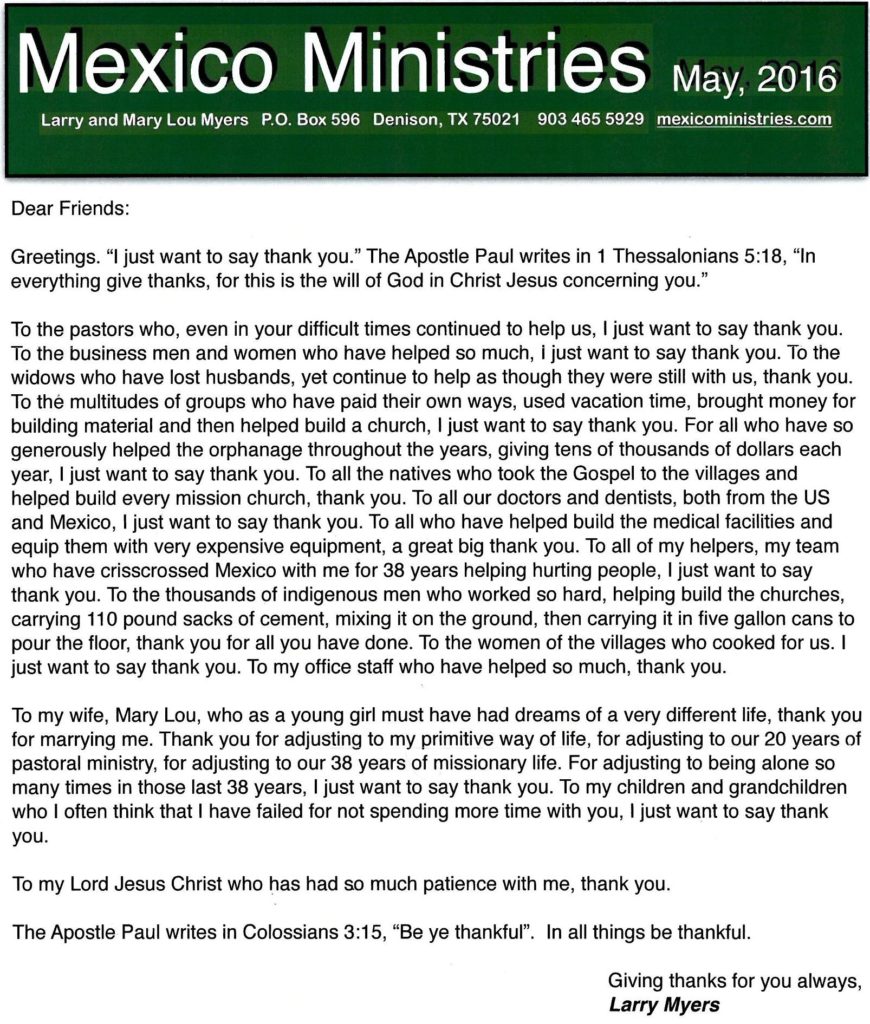 Mexico Ministries - May 2016 Newsletter