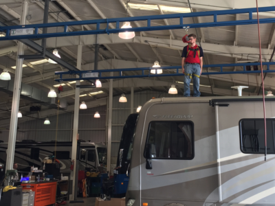 Fall Protection System for RV Service Center with Gorbel Ceiling Mounted Crane - Dallas TX