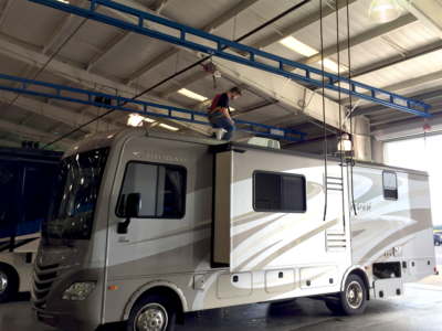 Fall Protection System for RV Service Center with Gorbel Ceiling Mounted Crane - Dallas TX