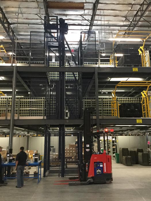 3-Level Vertical Reciprocating Conveyor in VW Auto Parts Distribution 