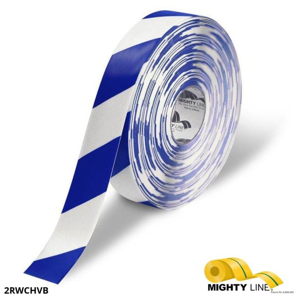 Mighty Line 2" White Tape with Blue Chevrons - 100' Roll