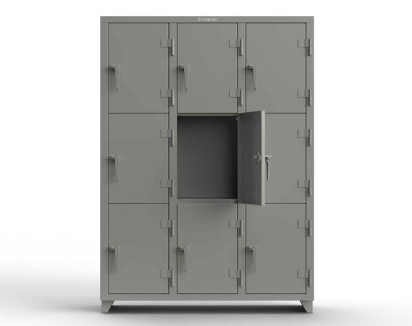 Extra Heavy Duty 14 GA Triple-Tier Locker, 9 Compartments - 54 in. W x 18 in. D x 75 in. H