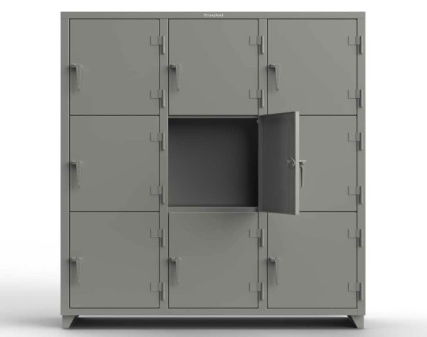 Extra Heavy Duty 14 GA Triple-Tier Locker, 9 Compartments - 72 in. W x 24 in. D x 75 in. H