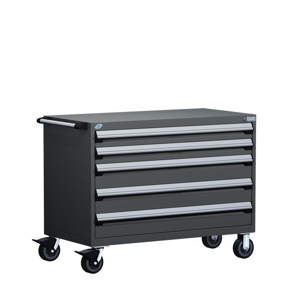 Heavy-Duty Mobile Cabinet (60"W x 24"D x 37 1/2"H), 5 Drawers with Partitions