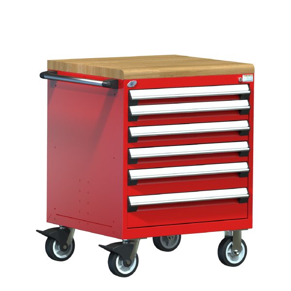 Heavy-Duty Mobile Cabinet (30"W x 27"D x 39 1/4"H), Laminated Hardwood Top, 6 Drawers w/o Partitions