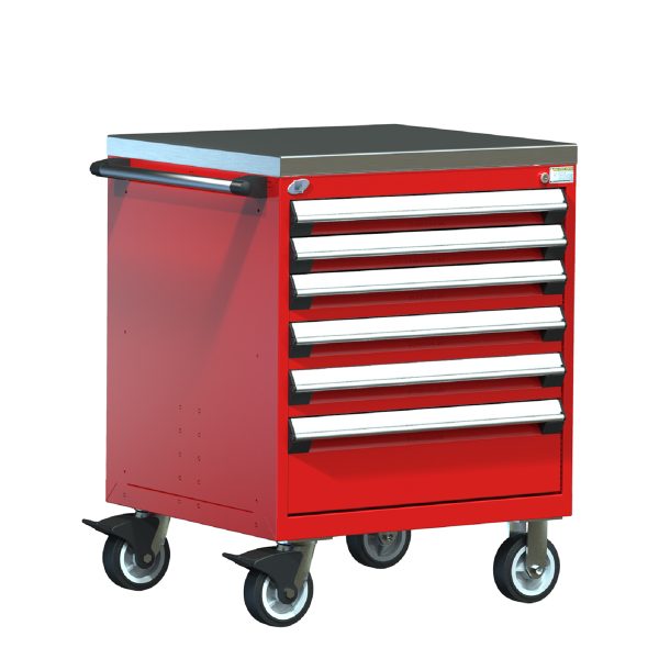 Heavy-Duty Mobile Cabinet (30"W x 27"D x 39 1/4"H), Stainless Steel Top, 6 Drawers w/o Partitions