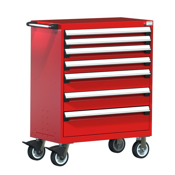 Heavy-Duty Mobile Cabinet (36"W x 18"D x 45 1/2"H), 7 Drawers with Partitions