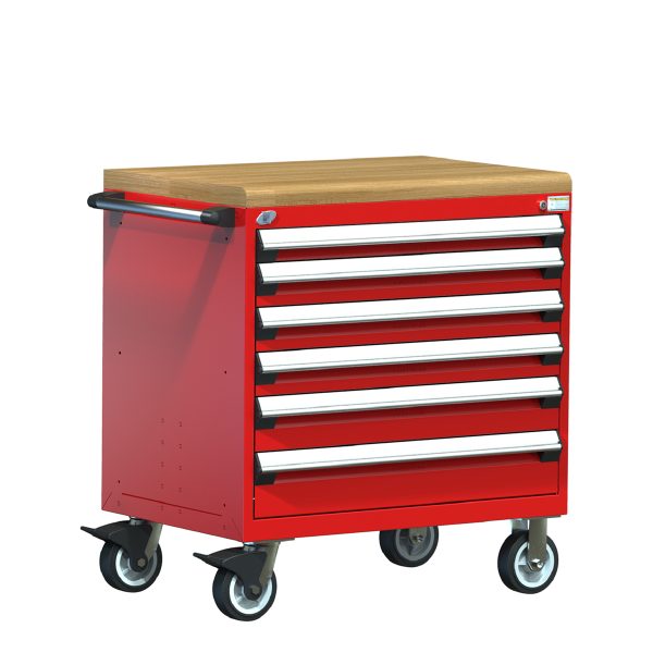 Heavy-Duty Mobile Cabinet (36"W x 24"D x 39 1/4"H), Laminated Hardwood Top, 6 Drawers w/o Partitions