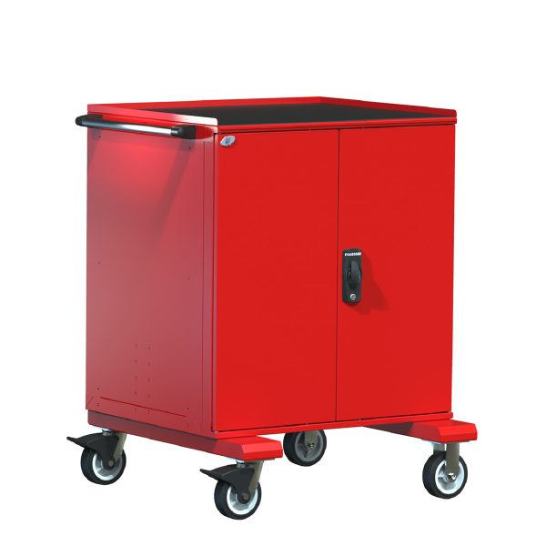 Heavy-Duty Mobile Cabinet (36"W x 27"D x 46 1/2"H),  Steel Top w/Rubber Mat, Double Doors, Roll-Out Shelf, 1 Drawer with Partitions