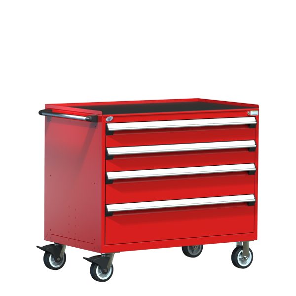 Heavy-Duty Mobile Cabinet (48"W x 27"D x 42 1/2"H), Steel Top with Rubber Mat, 4 Drawers w/o Partitions