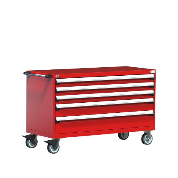 Heavy-Duty Mobile Cabinet (60"W x 24"D x 37 1/2"H), 5 Drawers with Partitions