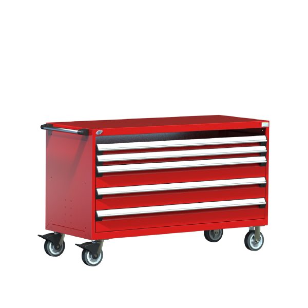 Heavy-Duty Mobile Cabinet (60"W x 24"D x 37 1/2"H), 1 Roll-Out Shelf, 4 Drawers with Partitions