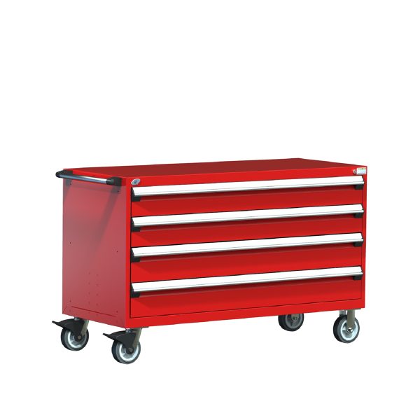 Heavy-Duty Mobile Cabinet (60"W x 27"D x 37 1/2"H), 4 Drawers with Partitions