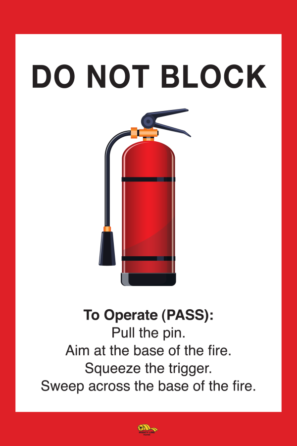 Mighty Line Do Not Block Fire Extinguisher Sign, Red,White, and Black, 24" x 36" Wide - 1 Sign - Floor Marking