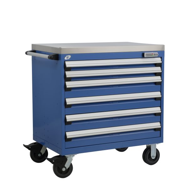 Heavy-Duty Mobile Cabinet (36"W x 24"D x 39 1/4"H), 6 Drawers w/o Partitions, Stainless Steel Top