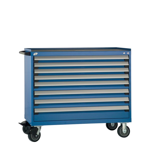 Heavy-Duty Mobile Cabinet (48"W x 24"D x 42 1/2"H), Steel Top with Rubber Mat, 8 Drawers w/o Partitions