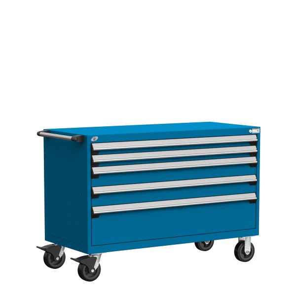 Heavy-Duty Mobile Cabinet (54"W x 27"D x 37 1/2"H), 5 Drawers with Partitions