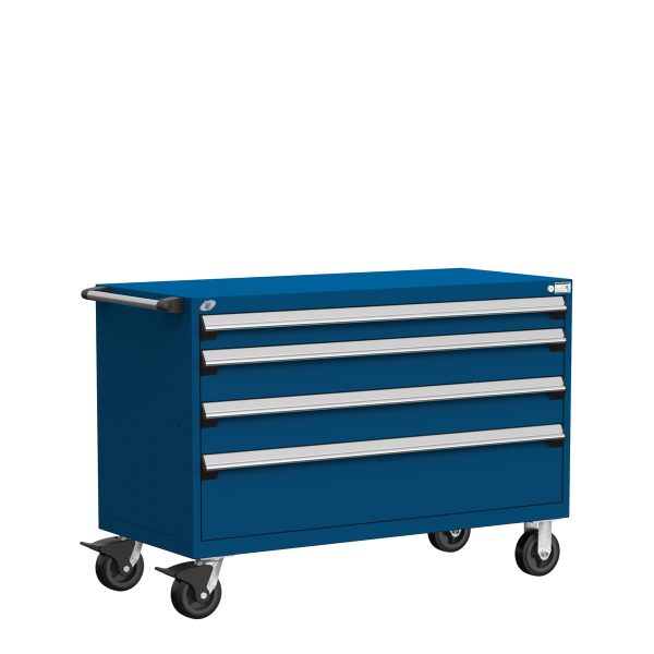 Heavy-Duty Mobile Cabinet (54"W x 27"D x 37 1/2"H), 4 Drawers with Partitions