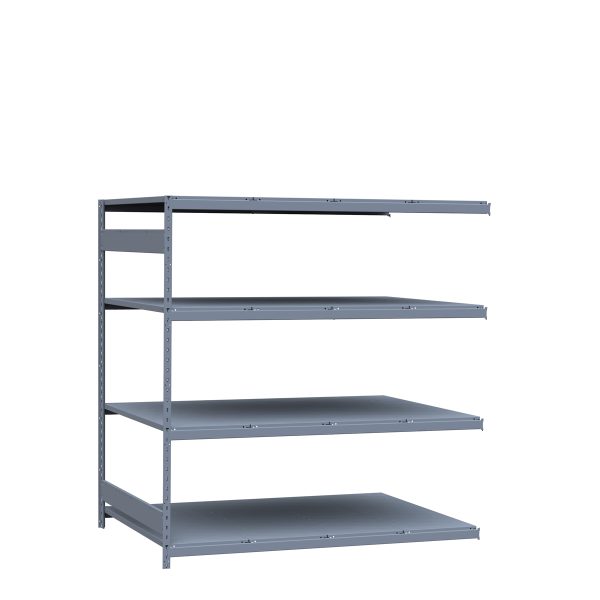 Medium-Duty Mini-Rack Shelving, 72W x 48D x 75H Adder, 4-Shelf Unit with Steel Decking