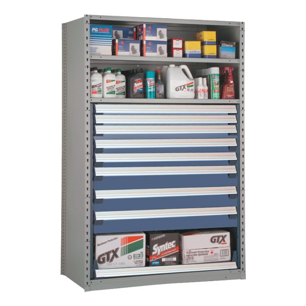 Shelving With Modular Drawers, 75W x Painted steelD x 24H, Shelving-Shelf Unit, 8-Drawers