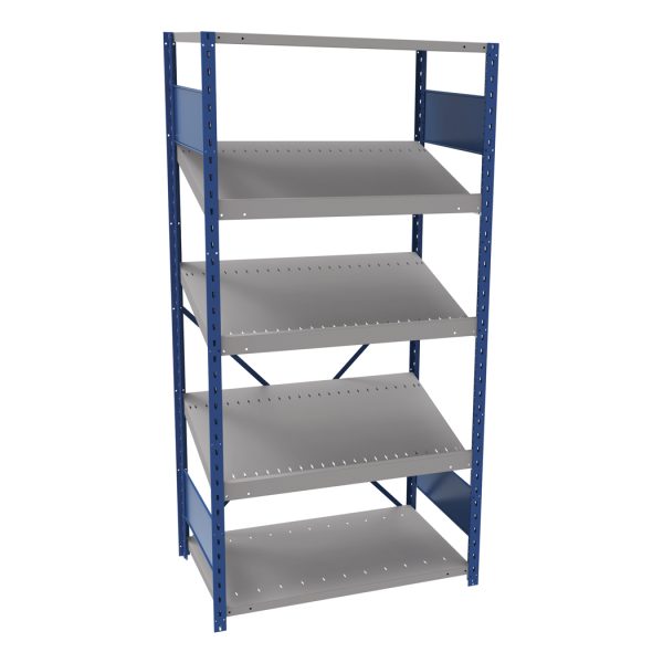 Open Sloped Pick Shelving, 36W x 24D x 75H Standalone Starter, 3-Shelf Unit