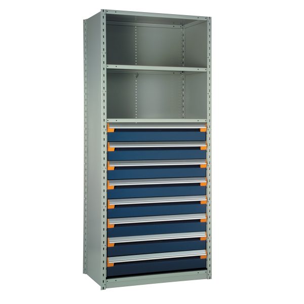 Shelving With Modular Drawers, 75W x Painted steelD x 24H, Shelving-Shelf Unit, 8-Drawers