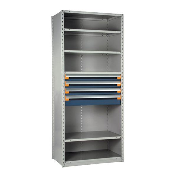 Shelving With Modular Drawers, 87W x Painted steelD x 24H, Shelving-Shelf Unit, 4-Drawers