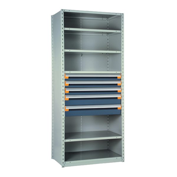 Shelving With Modular Drawers, 87W x Painted steelD x 24H, Shelving-Shelf Unit, 5-Drawers