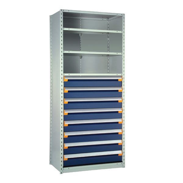 Shelving With Modular Drawers, 87W x Painted steelD x 24H, Shelving-Shelf Unit, 8-Drawers