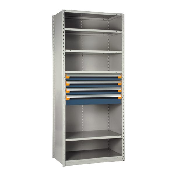 Shelving With Modular Drawers, 87W x Painted steelD x 18H, Shelving-Shelf Unit, 4-Drawers