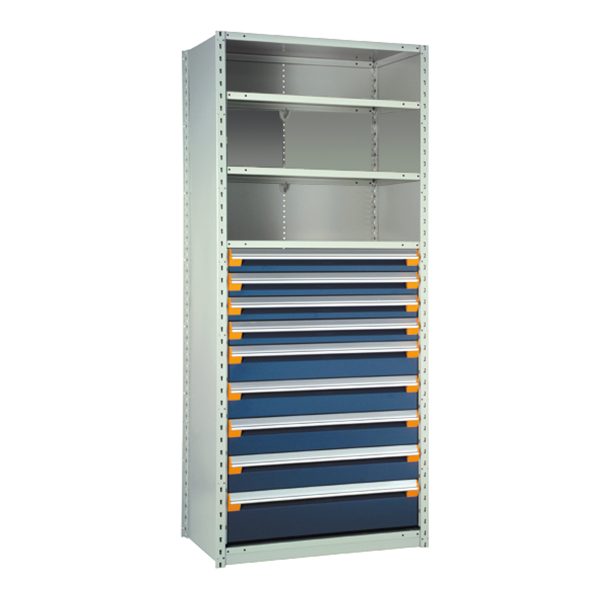 Shelving With Modular Drawers, 87W x Painted steelD x 18H, Shelving-Shelf Unit, 9-Drawers