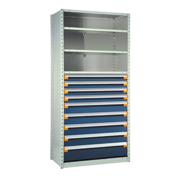 Shelving With Modular Drawers, 87W x Painted steelD x 18H, Shelving-Shelf Unit, 9-Drawers