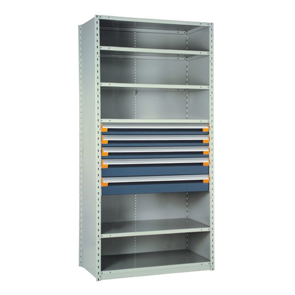 Shelving With Modular Drawers, 87W x Painted steelD x 24H, Shelving-Shelf Unit, 5-Drawers