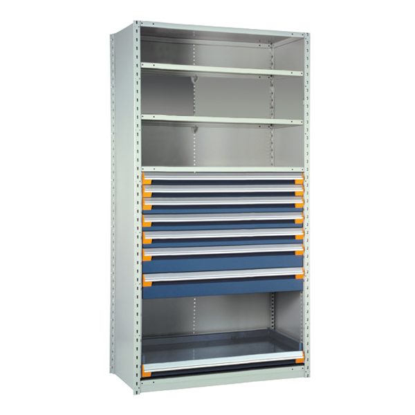 Shelving With Modular Drawers, 87W x Painted steelD x 18H, Shelving-Shelf Unit, 7-Drawers