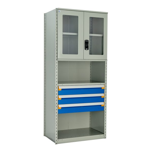 Shelving With Modular Drawers, 87W x Painted steelD x 24H, Shelving-Shelf Unit, 3-Drawers