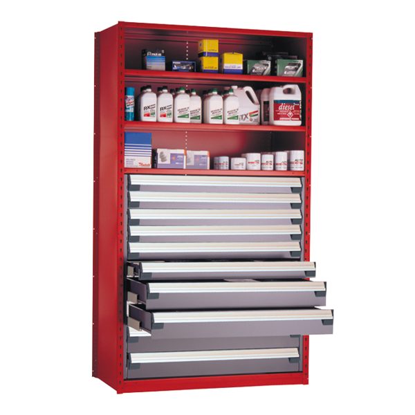 Shelving With Modular Drawers, 87W x Painted steelD x 18H, Shelving-Shelf Unit, 10-Drawers