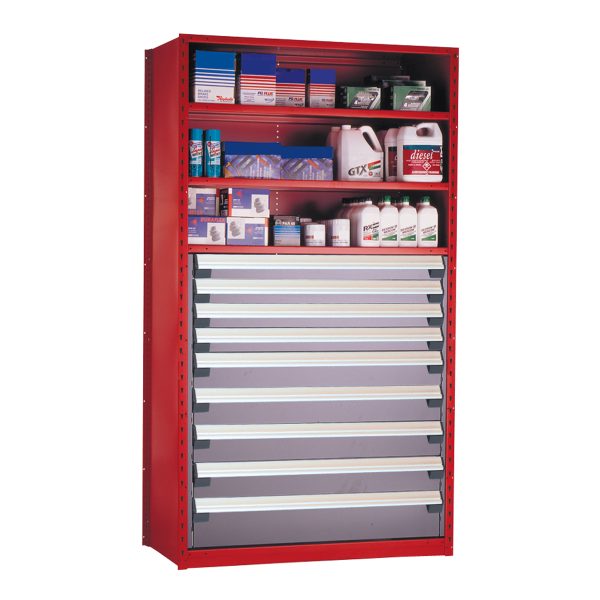 Shelving With Modular Drawers, 87W x Painted steelD x 18H, Shelving-Shelf Unit, 9-Drawers