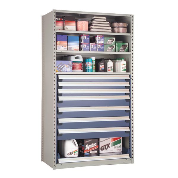 Shelving With Modular Drawers, 87W x Painted steelD x 18H, Shelving-Shelf Unit, 7-Drawers