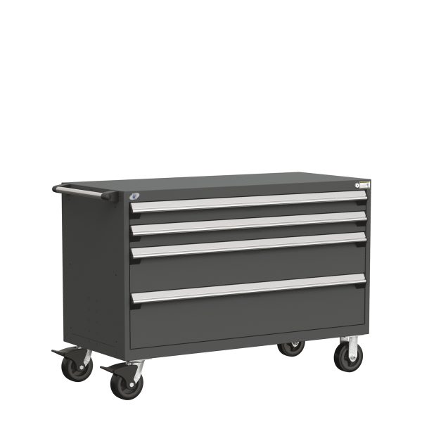 Heavy-Duty Mobile Cabinet (54"W x 27"D x 37 1/2"H), 4 Drawers with Partitions