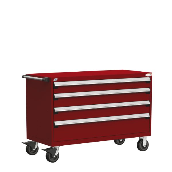 Heavy-Duty Mobile Cabinet (54"W x 27"D x 37 1/2"H), 4 Drawers with Partitions