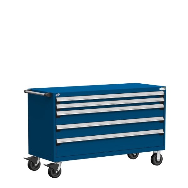 Heavy-Duty Mobile Cabinet (60"W x 27"D x 37 1/2"H), 5 Drawers with Partitions