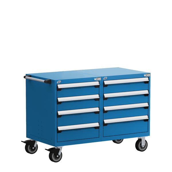 Heavy-Duty Mobile Cabinet, Double Bank (48"W x 27"D x 37 1/2"H), 8 Drawers with Partitions