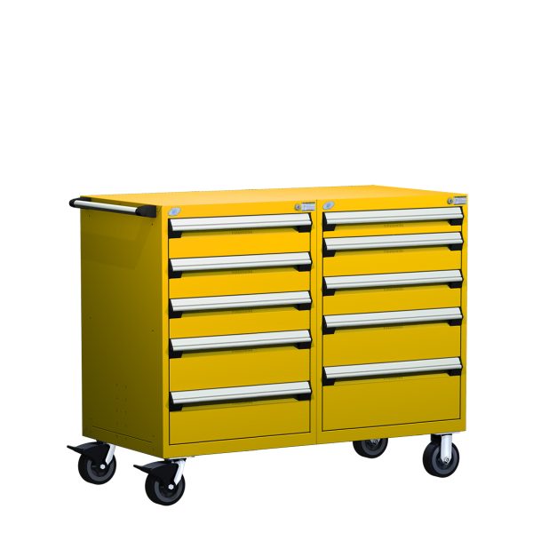 Heavy-Duty Mobile Cabinet, Double Bank (48"W x 27"D x 45 1/2"H), 10 Drawers with Partitions