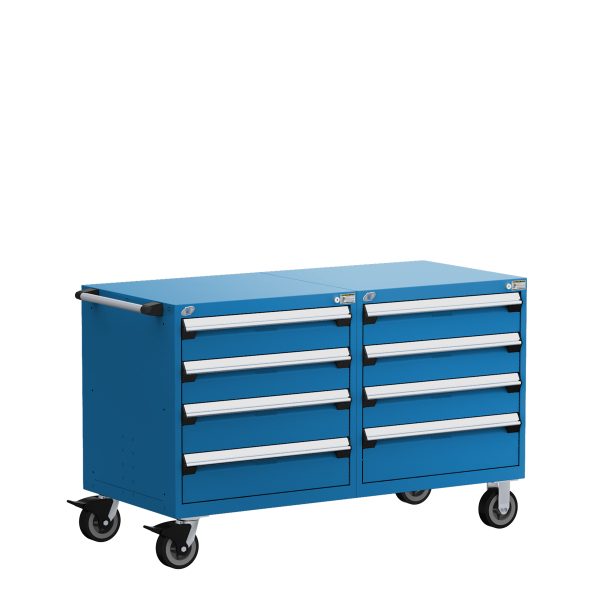 Heavy-Duty Mobile Cabinet, Double Bank (60"W x 27"D x 37 1/2"H), 8 Drawers with Partitions