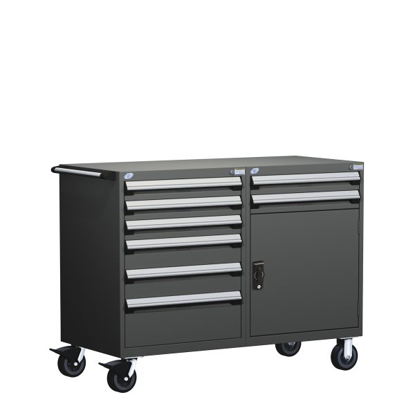 Heavy-Duty Mobile Cabinet, Double Bank (60"W x 27"D x 45 1/2"H),  Cabinet with Adjustable Shelf, 8 Drawers with Partitions