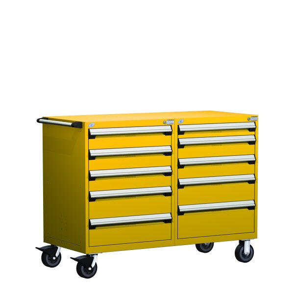 Heavy-Duty Mobile Cabinet, Double Bank (60"W x 27"D x 45 1/2"H) 10 Drawers with Partitions