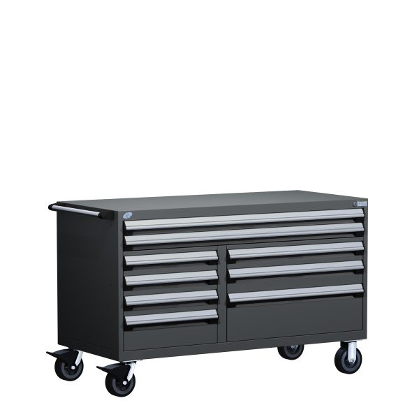 Heavy-Duty Mobile Cabinet, Multi-Drawers (60"W x 27"D x 37 1/2"H), 9 Drawers with Partitions