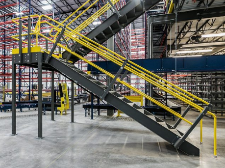 Staircase with Safety Yellow Railing